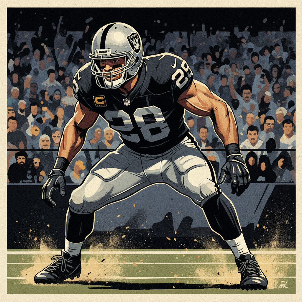 Raiders linebacker in game action